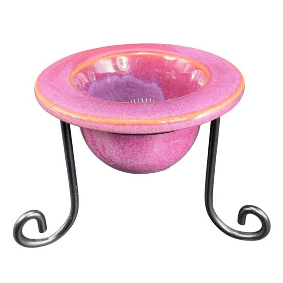 Contemporary Purple Glaze Ceramic Flower Frog On A Black Metal Holder Decorative - Picture 3 of 12